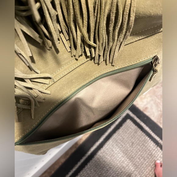 Sundance Catalog Olive Suede Leather Fringe Shoulder Bag - Picture 8 of 8